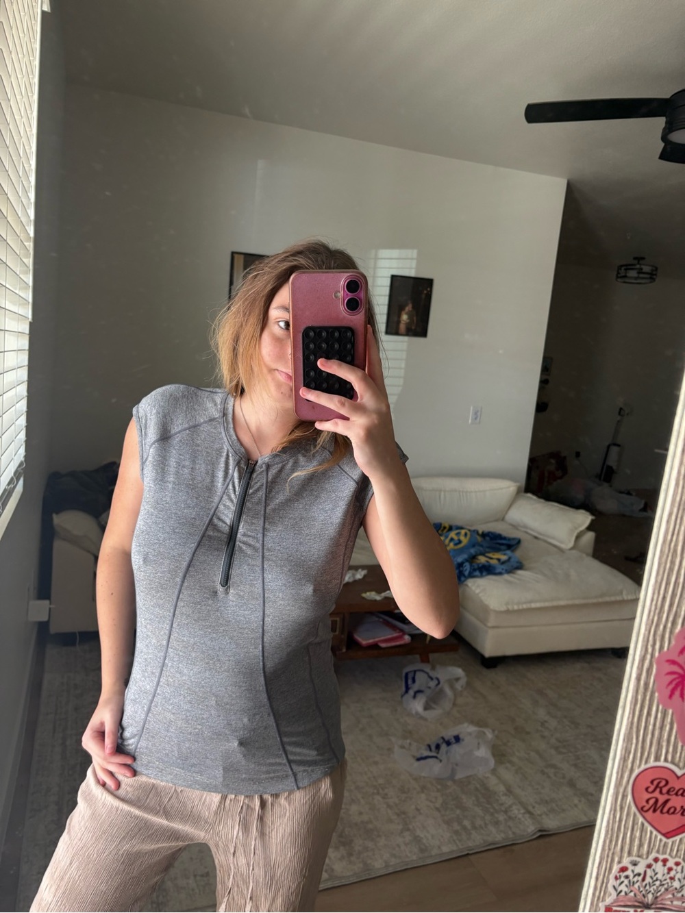 Athleta Heather Gray Sleeveless Quarter-Zip Performance Tank